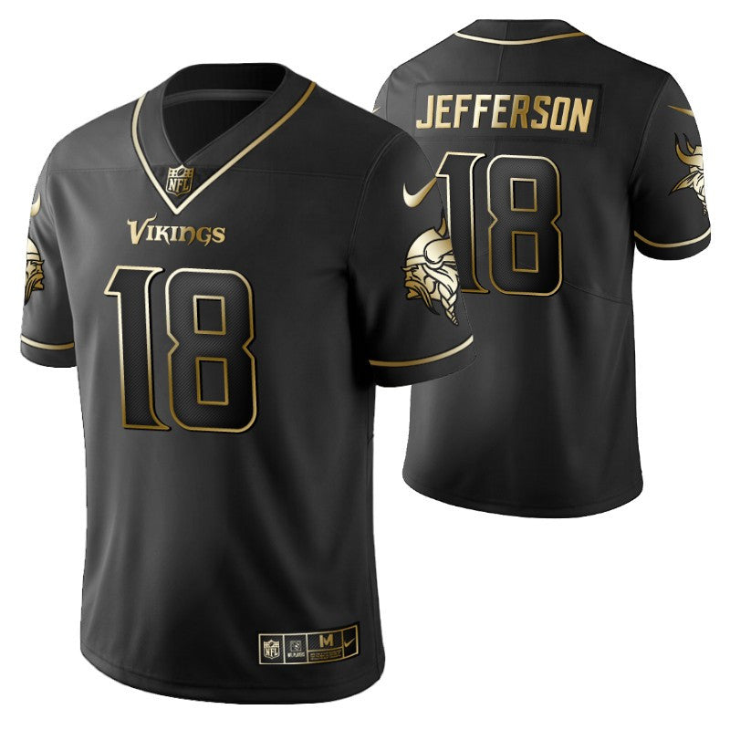 Minnesota Vikings Justin Jefferson 18 2021 Nfl Golden Brandedition Black Jersey Gift For Vikings Fans