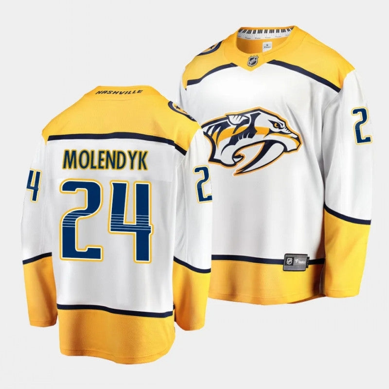 Nashville Predators 24 Tanner Molendyk Away White Jersey 2023 Nhl Draft