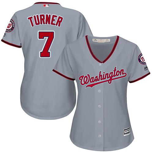 Nationals 7 Trea Turner Grey Road Womens Stitched Baseball Jersey