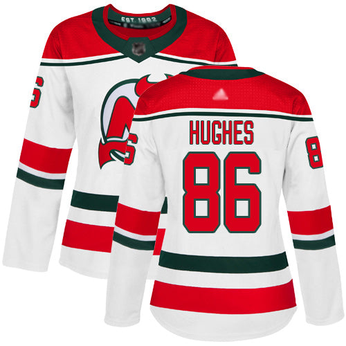 New Jersey Devils 86 Jack Hughes White Alternate Authentic Womens Stitched Hockey Jersey