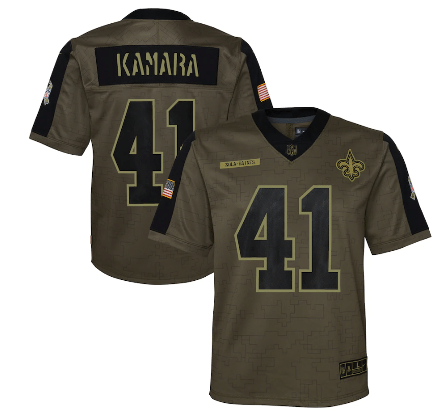 New Orleans Saints Alvin Kamara 44 Nfl Olive 2021 Salute To Service Game Men Jersey For Saints Fans