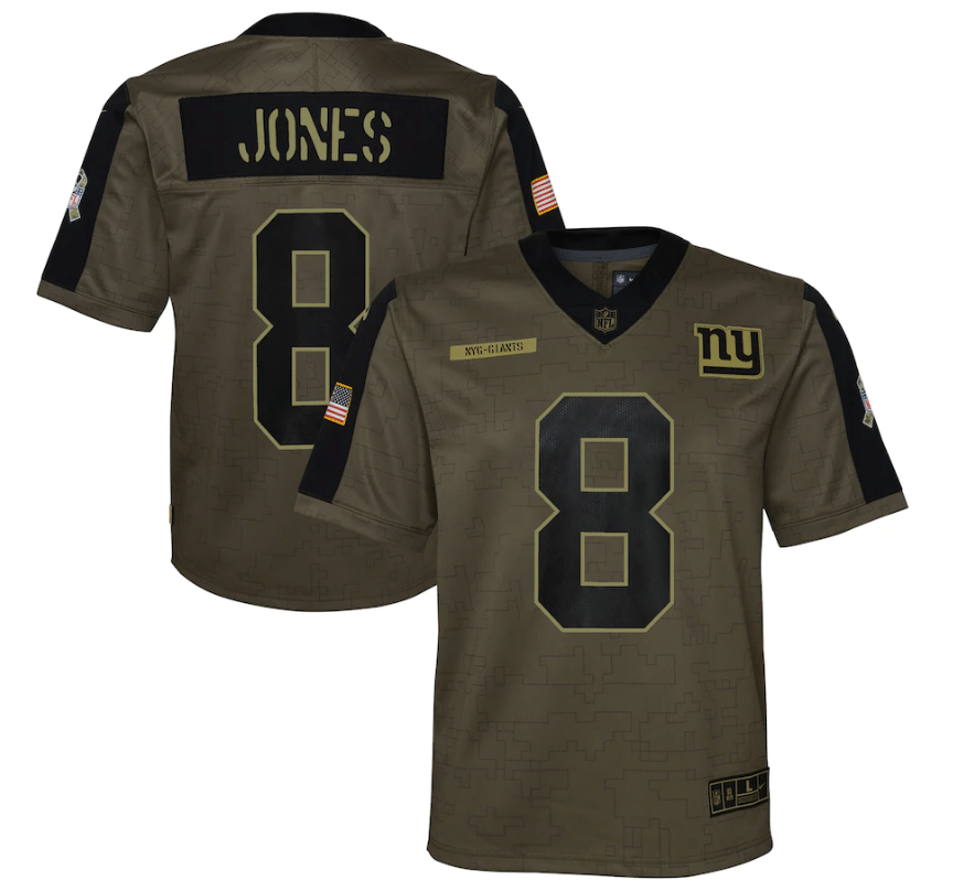 New York Giants Daniel Jones 8 Nfl Olive 2021 Salute To Service Game Men Jersey For Giants Fans