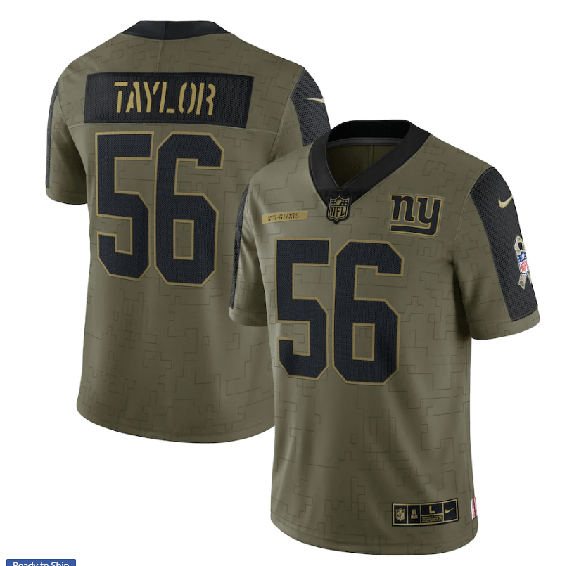 New York Giants Lawrence Taylor 56 Nfl Olive 2021 Salute To Service Retired Player Men Jersey For Giants Fans