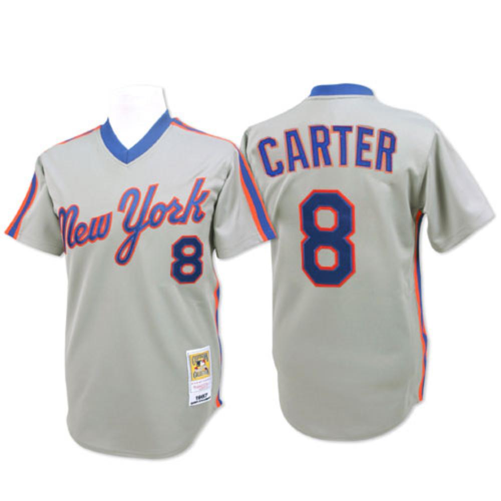 New York Mets Gary Carter Gray 1987 Throwback Pullover Jersey
