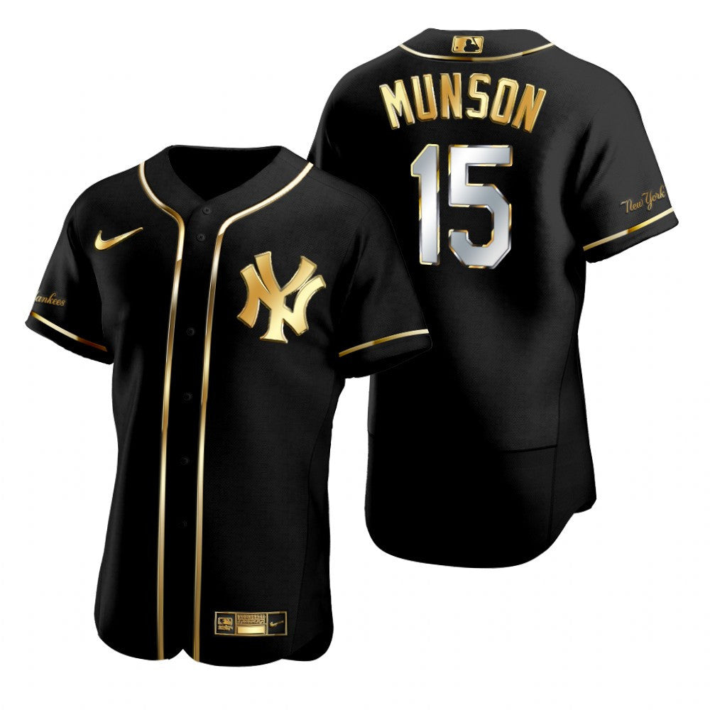 New York Yankees 15 Thurman Munson Mlb Golden Brandedition Black Jersey Gift For Yankees Fans