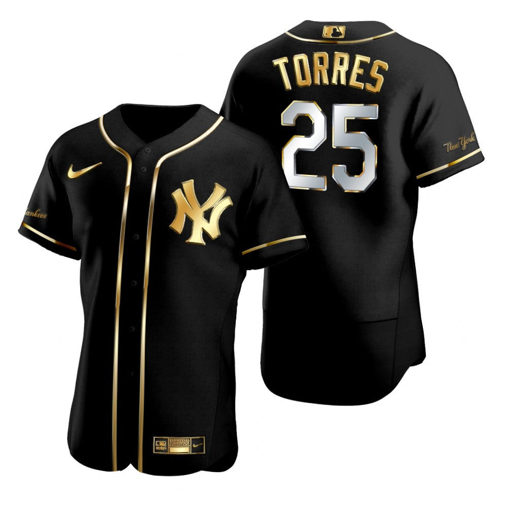 New York Yankees 25 Gleyber Torres Mlb Golden Brandedition Black Jersey Gift For Yankees Fans