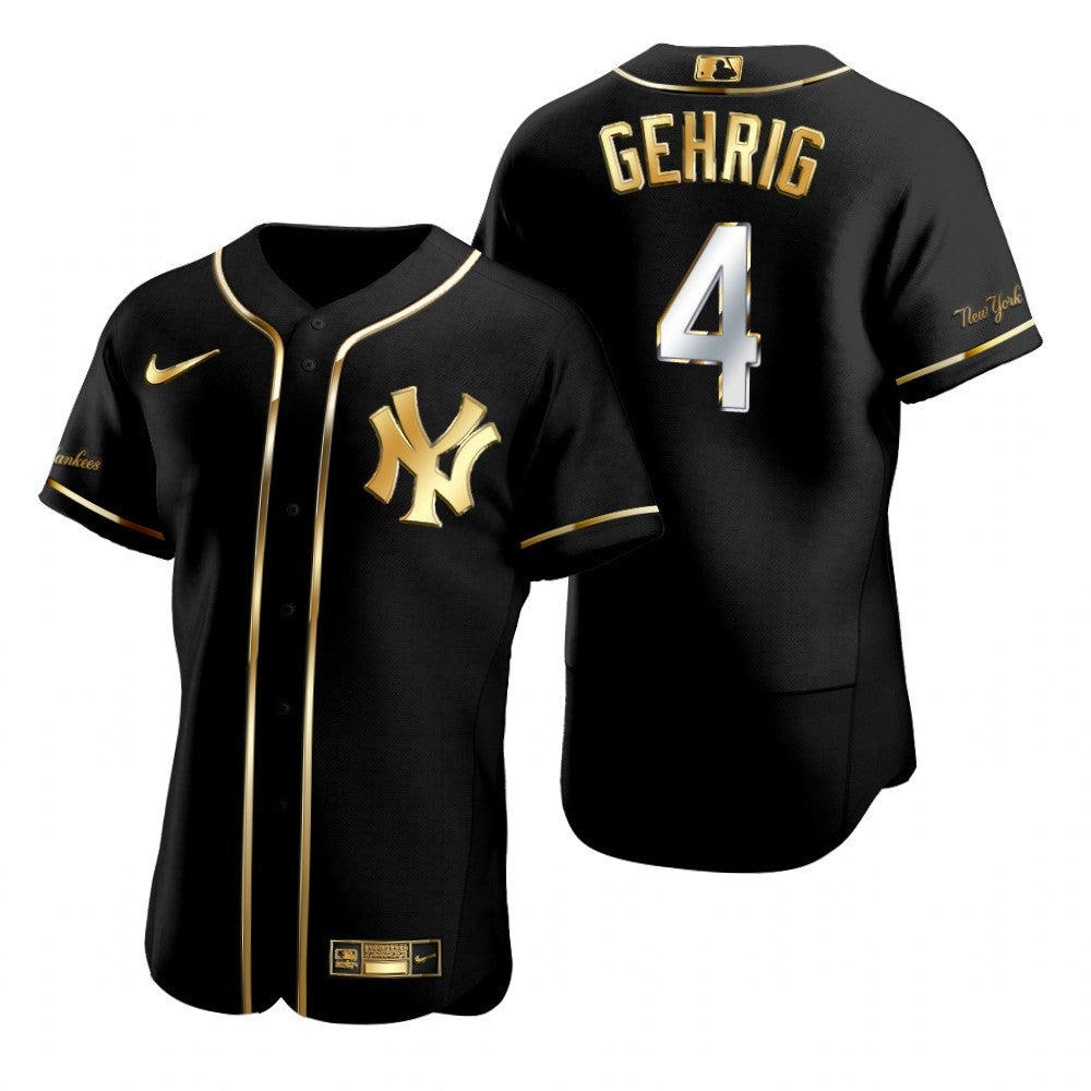 New York Yankees 4 Lou Gehrig Mlb Golden Brandedition Black Jersey Gift For Yankees Fans