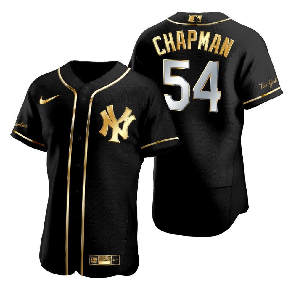 New York Yankees 54 Aroldis Chapman Mlb Golden Brandedition Black Jersey Gift For Yankees Fans