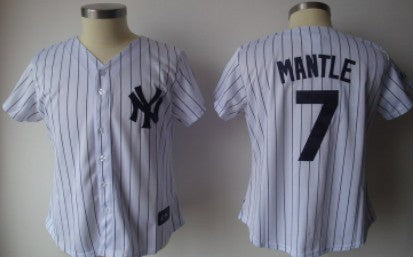New York Yankees 7 Mantle White With Black Pinstripe Womens Jersey