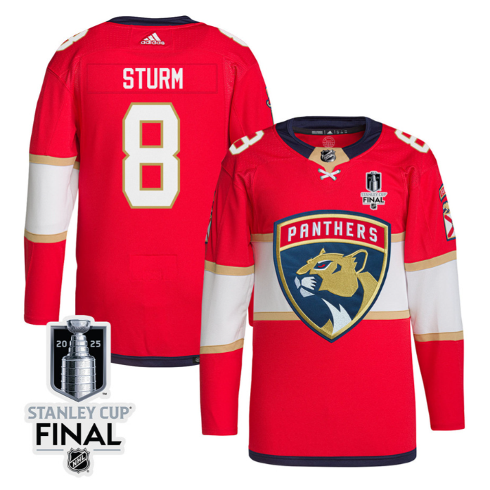 Nico Sturm 8 Florida Panthers 2025 STANLEY CUP Final Patch Home Men Jersey Red