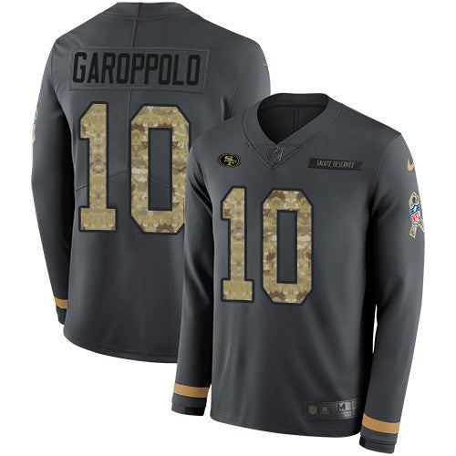 Nike 49ers 10 Jimmy Garoppolo Anthracite Salute To Service Mens Stitched Nfl Limited Therma Long Sleeve Jersey