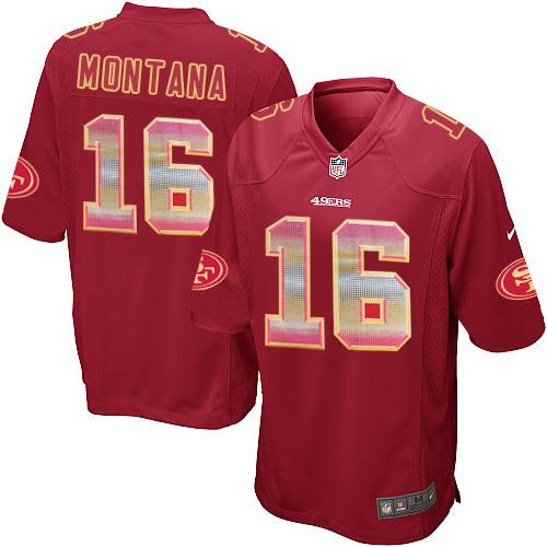 Nike 49ers 16 Joe Montana Red Team Color Mens Stitched Nfl Limited Strobe Jersey