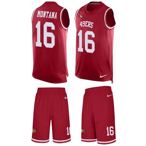 Nike 49ers 16 Joe Montana Red Team Color Mens Stitched Nfl Limited Tank Top Suit Jersey