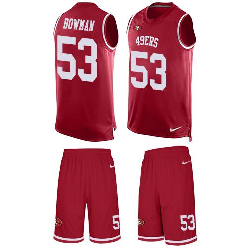 Nike 49ers 53 Navorro Bowman Red Team Color Mens Stitched Nfl Limited Tank Top Suit Jersey