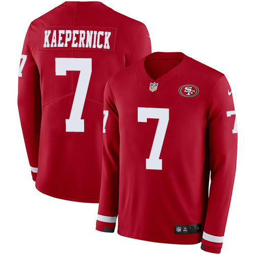 Nike 49ers 7 Colin Kaepernick Red Team Color Mens Stitched Nfl Limited Therma Long Sleeve Jersey