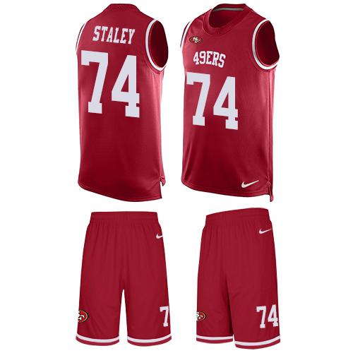Nike 49ers 74 Joe Staley Red Team Color Mens Stitched Nfl Limited Tank Top Suit Jersey