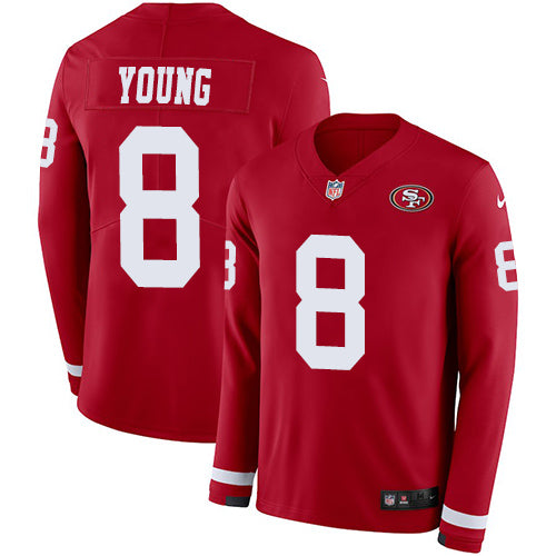 Nike 49ers 8 Steve Young Red Team Color Mens Stitched Nfl Limited Therma Long Sleeve Jersey