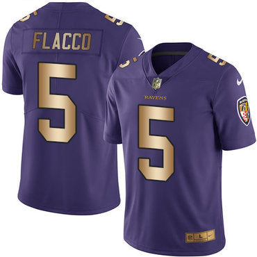 Nike Baltimore Ravens 5 Joe Flacco Purple Mens Stitched Nfl Limited Gold Rush Jersey