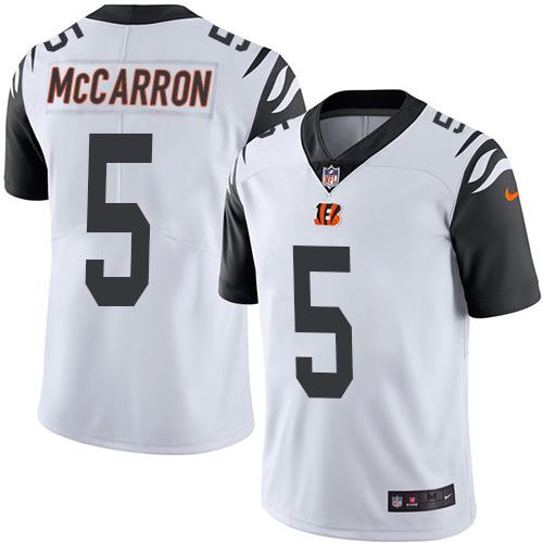 Nike Bengals 5 Aj Mccarron White Mens Stitched Nfl Limited Rush Jersey