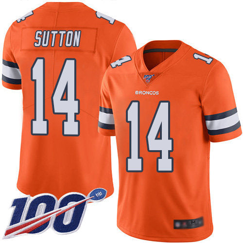 Nike Broncos 14 Courtland Sutton Orange Mens Stitched Nfl Limited Rush 100th Season Jersey