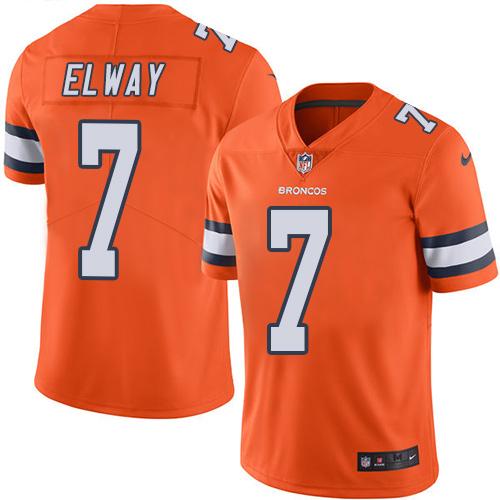 Nike Broncos 7 John Elway Orange Mens Stitched Nfl Limited Rush Jersey