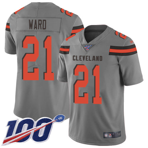 Nike Browns 21 Denzel Ward Gray Mens Stitched Nfl Limited Inverted Legend 100th Season Jersey