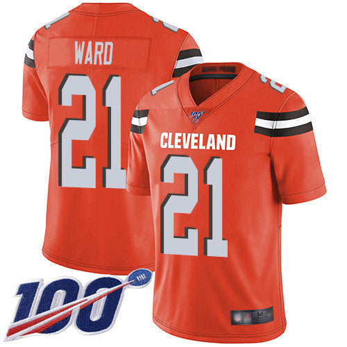 Nike Browns 21 Denzel Ward Orange Alternate Mens Stitched Nfl 100th Season Vapor Limited Jersey