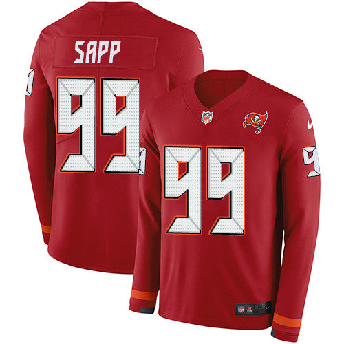 Nike Buccaneers 99 Warren Sapp Red Team Color Mens Stitched Nfl Limited Therma Long Sleeve Jersey