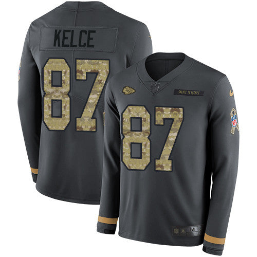 Nike Chiefs 87 Travis Kelce Anthracite Salute To Service Mens Stitched Nfl Limited Therma Long Sleeve Jersey