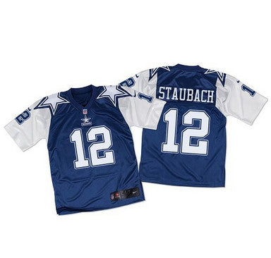 Nike Cowboys 12 Roger Staubach Navy Bluewhite Throwback Mens Stitched Nfl Elite Jersey