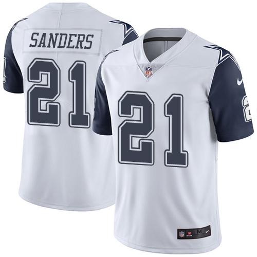Nike Cowboys 21 Deion Sanders White Mens Stitched Nfl Limited Rush Jersey