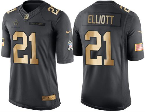Nike Cowboys 21 Ezekiel Elliott Black Mens Stitched Nfl Limited Gold Salute To Service Jersey