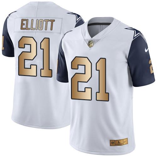 Nike Cowboys 21 Ezekiel Elliott White Mens Stitched Nfl Limited Gold Rush Jersey