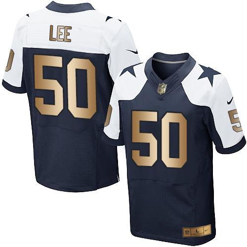 Nike Cowboys 50 Sean Lee Navy Blue Thanksgiving Throwback Mens Stitched Nfl Elite Gold Jersey