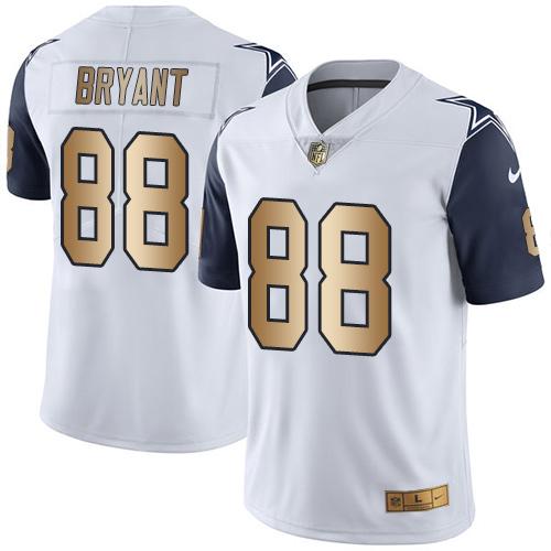 Nike Cowboys 88 Dez Bryant White Mens Stitched Nfl Limited Gold Rush Jersey