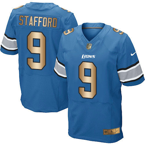 Nike Lions 9 Matthew Stafford Blue Team Color Mens Stitched Nfl Elite Gold Jersey