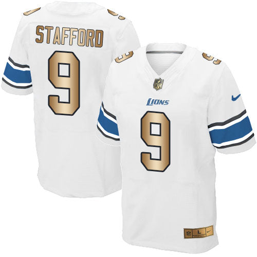 Nike Lions 9 Matthew Stafford White Mens Stitched Nfl Elite Gold Jersey