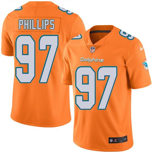 Nike Miami Dolphins 97 Jordan Phillips Orange Mens Stitched Nfl Limited Rush Jersey
