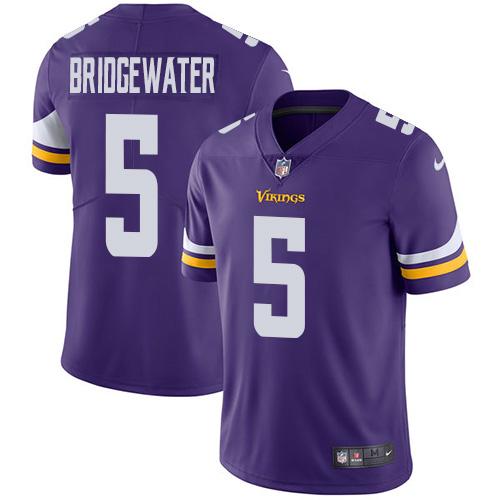 Nike Minnesota Vikings 5 Teddy Bridgewater Purple Team Color Mens Stitched Nfl Vapor Untouchable Limited Jersey