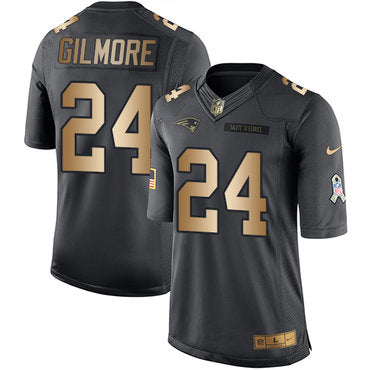 Nike New England Patriots 24 Stephon Gilmore Black Mens Stitched Nfl Limited Gold Salute To Service Jersey