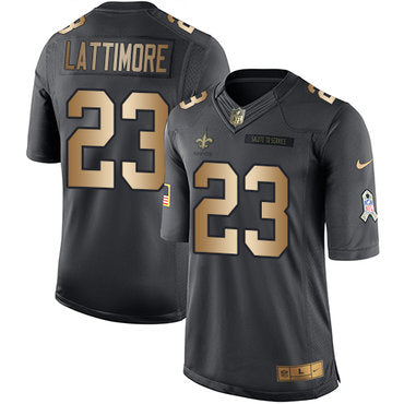 Nike New Orleans Saints 23 Marshon Lattimore Black Mens Stitched Nfl Limited Gold Salute To Service Jersey