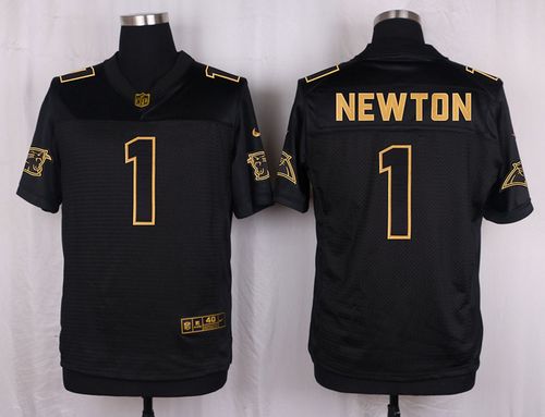 Nike Panthers 1 Cam Newton Black Mens Stitched Nfl Elite Pro Line Gold Collection Jersey