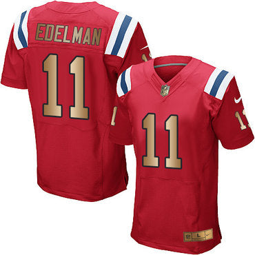 Nike Patriots 11 Julian Edelman Red Alternate Mens Stitched Nfl Elite Gold Jersey