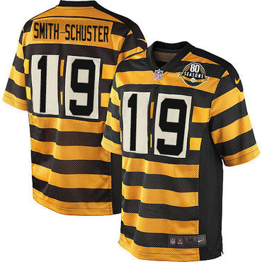 Nike Pittsburgh Steelers 19 Juju Smith schuster Yellow Black Alternate Mens Stitched Nfl 80th Throwback Elite Jersey