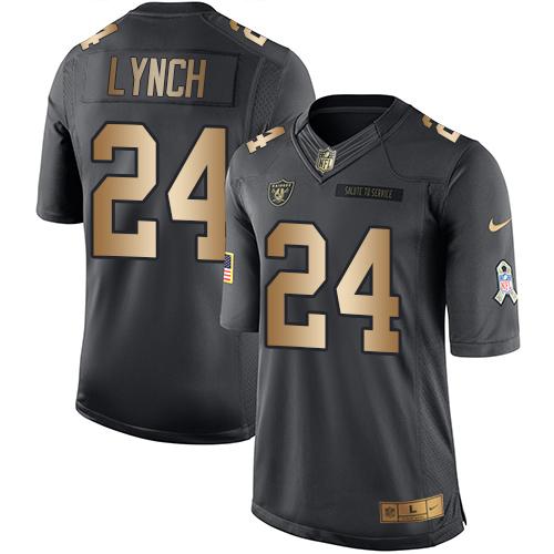 Nike Raiders 24 Marshawn Lynch Black Mens Stitched Nfl Limited Gold Salute To Service Jersey