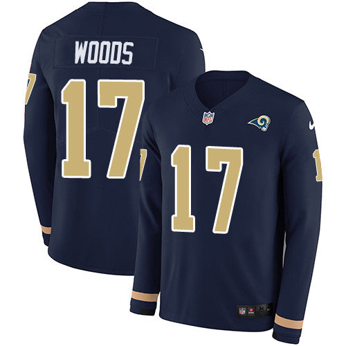 Nike Rams 17 Robert Woods Navy Blue Team Color Mens Stitched Nfl Limited Therma Long Sleeve Jersey