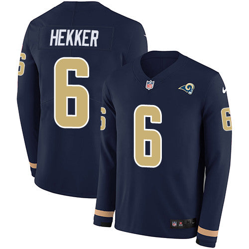 Nike Rams 6 Johnny Hekker Navy Blue Team Color Mens Stitched Nfl Limited Therma Long Sleeve Jersey