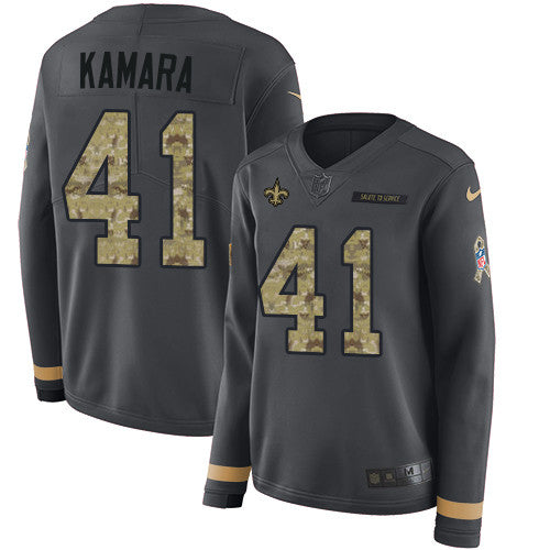 Nike Saints 41 Alvin Kamara Anthracite Salute To Service Mens Stitched Nfl Limited Therma Long Sleeve Jersey