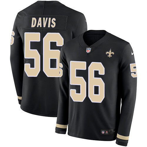 Nike Saints 56 Demario Davis Black Team Color Mens Stitched Nfl Limited Therma Long Sleeve Jersey