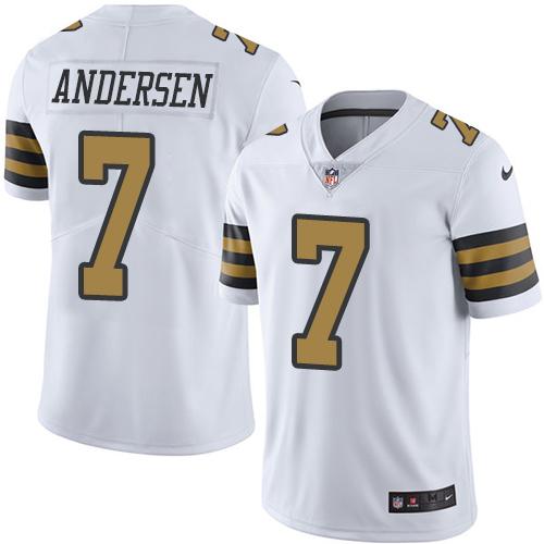 Nike Saints 7 Morten Andersen White Mens Stitched Nfl Limited Rush Jersey